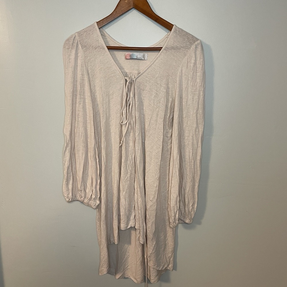 Free People Beach Women's Boho Cover Up Top Tie Front Size L Linen Blend